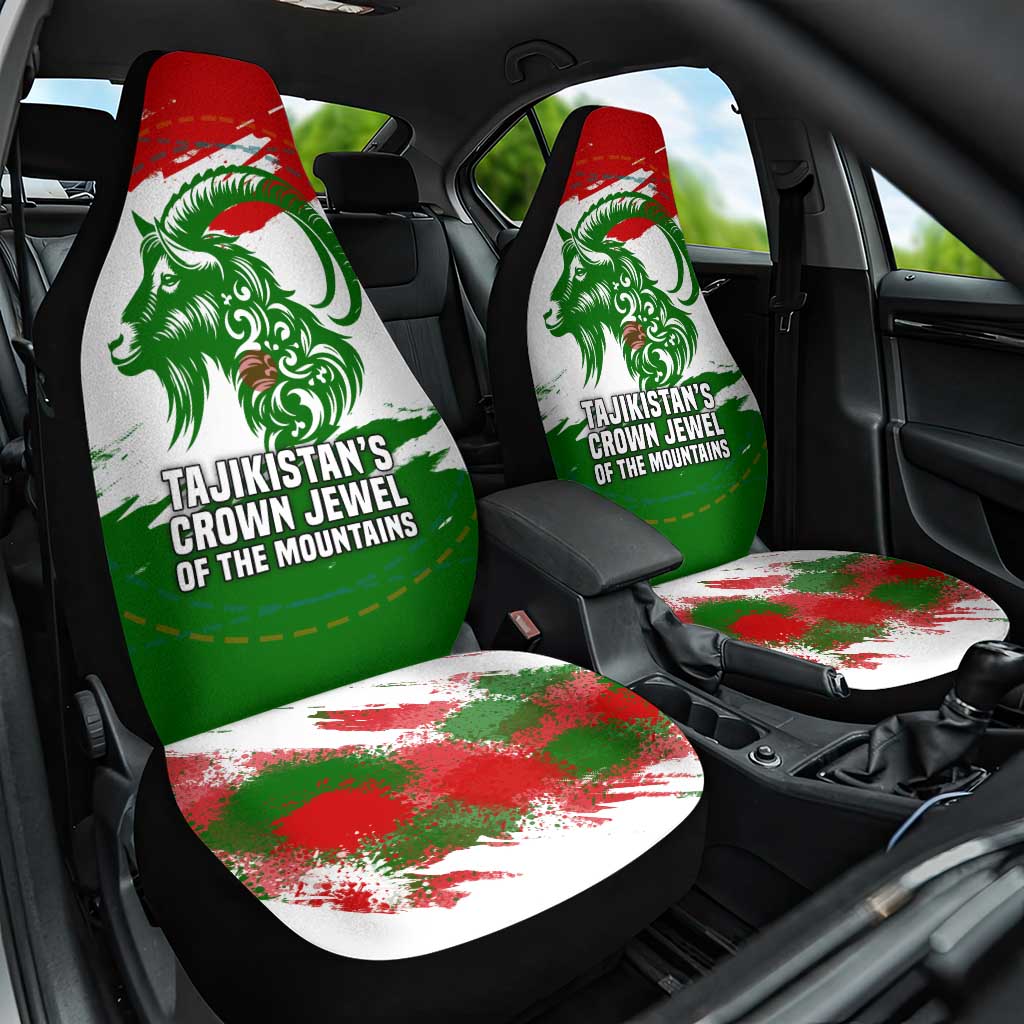 Tajikistan Car Seat Cover Markhor with Red Green White Brushstroke Flag with Mountain Goat Design