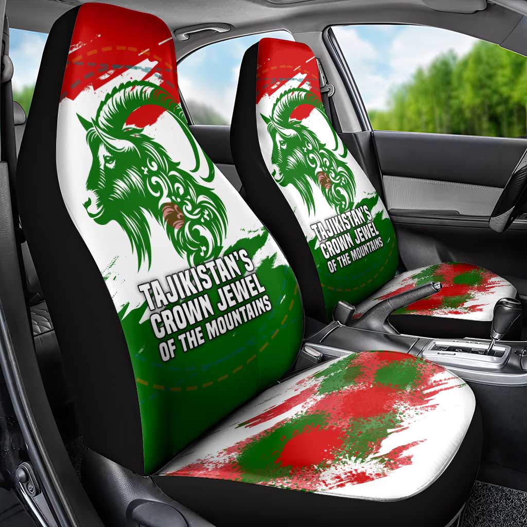 Tajikistan Car Seat Cover Markhor with Red Green White Brushstroke Flag with Mountain Goat Design