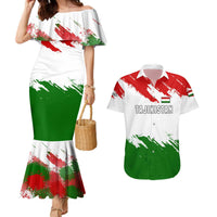 Tajikistan Couples Matching Mermaid Dress and Hawaiian Shirt Markhor with Red Green White Brushstroke Flag with Mountain Goat Design