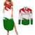 Tajikistan Couples Matching Summer Maxi Dress and Long Sleeve Button Shirt Markhor with Red Green White Brushstroke Flag with Mountain Goat Design