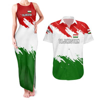 Tajikistan Couples Matching Tank Maxi Dress and Hawaiian Shirt Markhor with Red Green White Brushstroke Flag with Mountain Goat Design