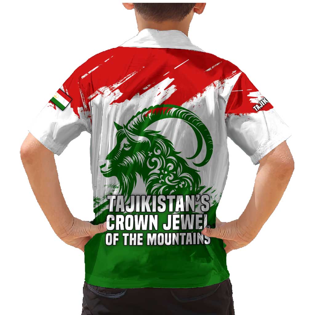 Tajikistan Family Matching Mermaid Dress and Hawaiian Shirt Markhor with Red Green White Brushstroke Flag with Mountain Goat Design