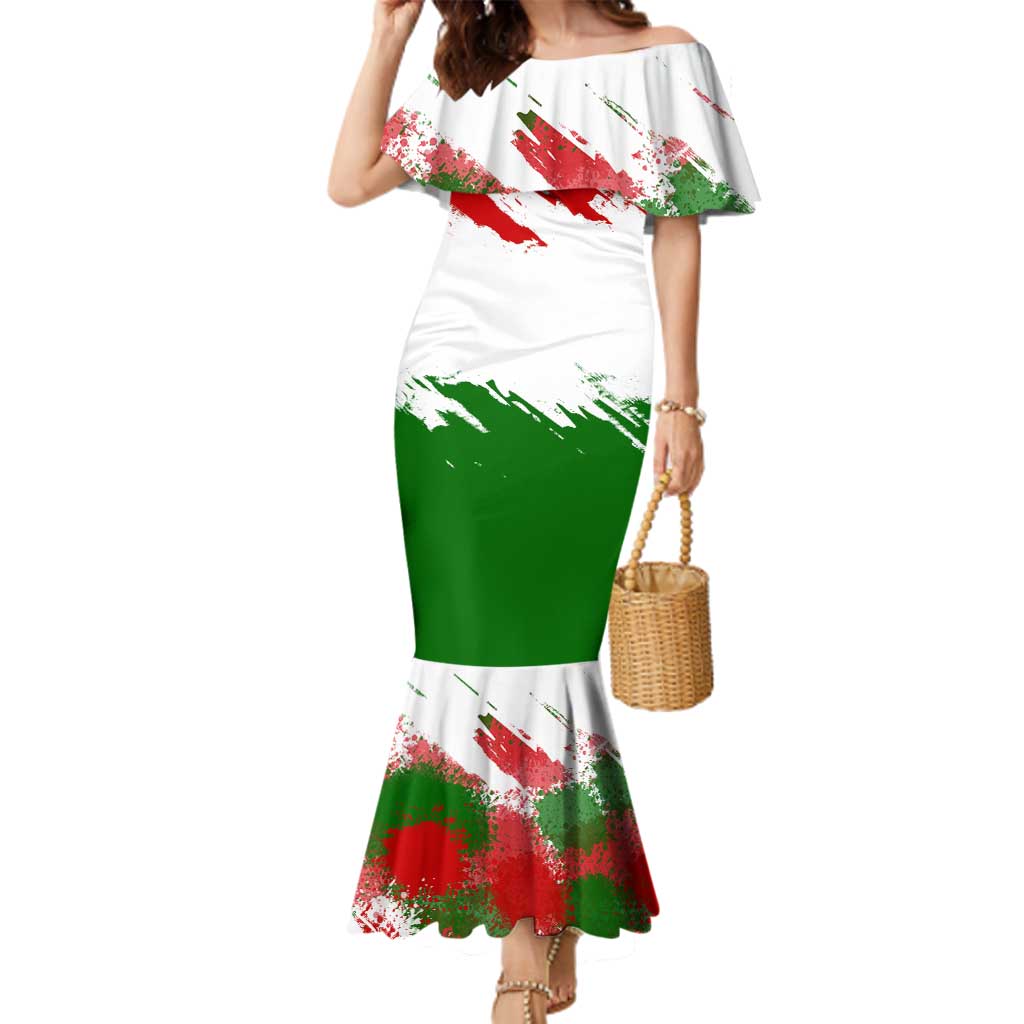 Tajikistan Family Matching Mermaid Dress and Hawaiian Shirt Markhor with Red Green White Brushstroke Flag with Mountain Goat Design