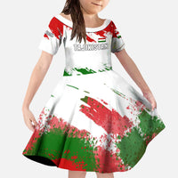 Tajikistan Family Matching Off The Shoulder Long Sleeve Dress and Hawaiian Shirt Markhor with Red Green White Brushstroke Flag with Mountain Goat Design