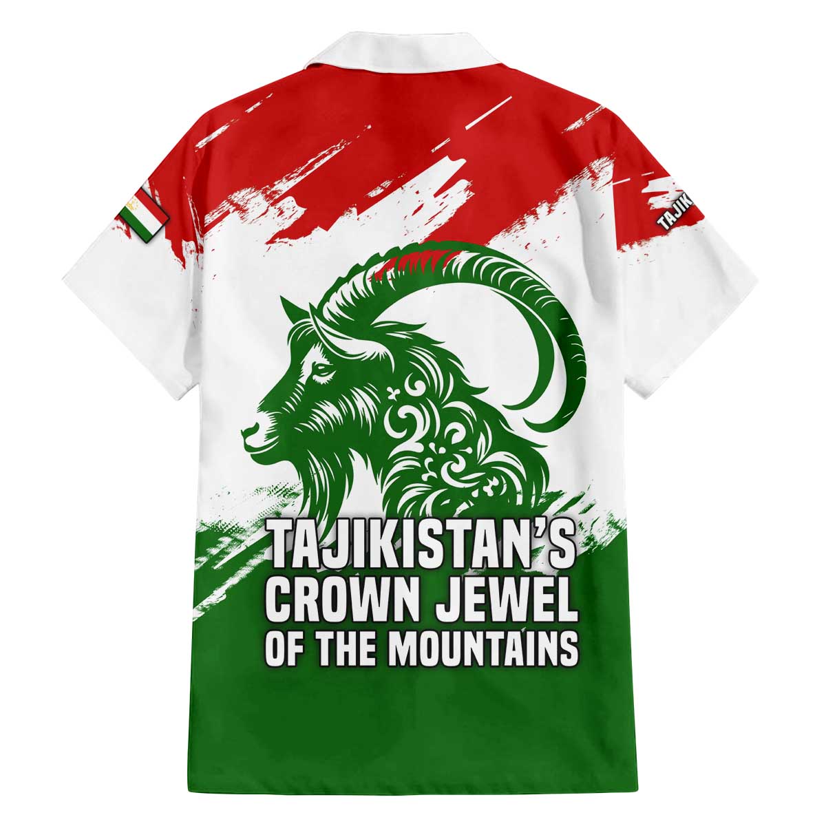 Tajikistan Family Matching Off The Shoulder Long Sleeve Dress and Hawaiian Shirt Markhor with Red Green White Brushstroke Flag with Mountain Goat Design