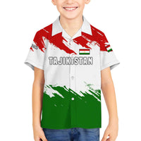 Tajikistan Family Matching Off The Shoulder Long Sleeve Dress and Hawaiian Shirt Markhor with Red Green White Brushstroke Flag with Mountain Goat Design