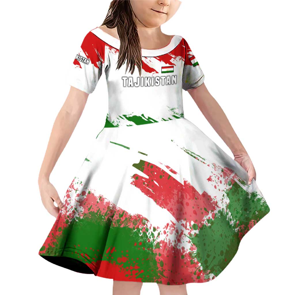 Tajikistan Family Matching Off Shoulder Short Dress and Hawaiian Shirt Markhor with Red Green White Brushstroke Flag with Mountain Goat Design