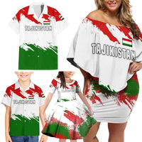 Tajikistan Family Matching Off Shoulder Short Dress and Hawaiian Shirt Markhor with Red Green White Brushstroke Flag with Mountain Goat Design