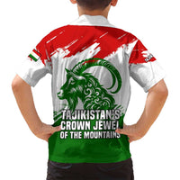 Tajikistan Family Matching Puletasi and Hawaiian Shirt Markhor with Red Green White Brushstroke Flag with Mountain Goat Design