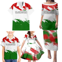 Tajikistan Family Matching Puletasi and Hawaiian Shirt Markhor with Red Green White Brushstroke Flag with Mountain Goat Design