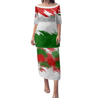 Tajikistan Family Matching Puletasi and Hawaiian Shirt Markhor with Red Green White Brushstroke Flag with Mountain Goat Design