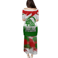 Tajikistan Family Matching Puletasi and Hawaiian Shirt Markhor with Red Green White Brushstroke Flag with Mountain Goat Design