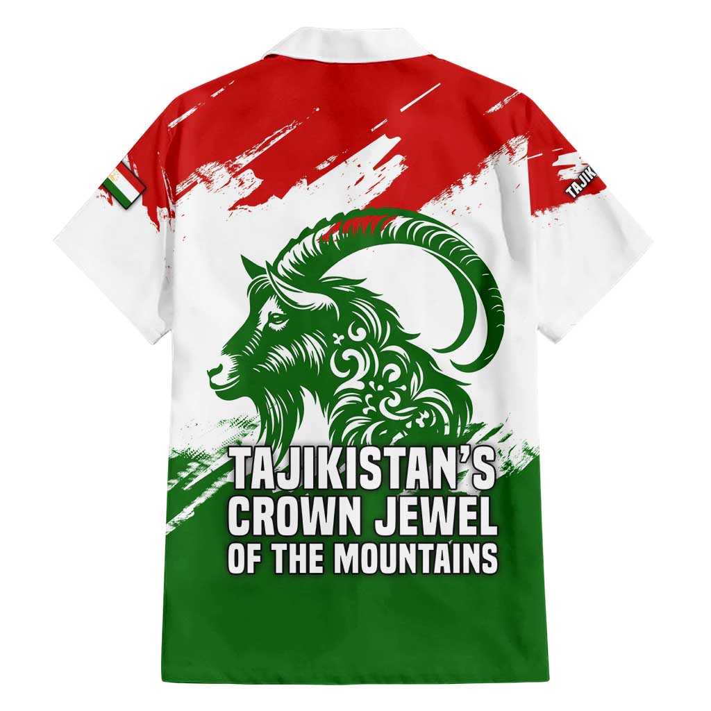 Tajikistan Family Matching Short Sleeve Bodycon Dress and Hawaiian Shirt Markhor with Red Green White Brushstroke Flag with Mountain Goat Design