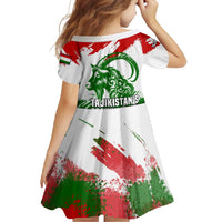 Tajikistan Family Matching Summer Maxi Dress and Hawaiian Shirt Markhor with Red Green White Brushstroke Flag with Mountain Goat Design