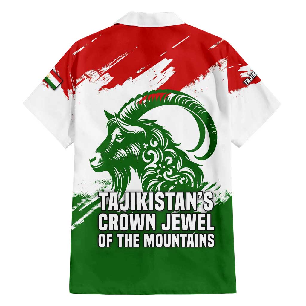 Tajikistan Family Matching Summer Maxi Dress and Hawaiian Shirt Markhor with Red Green White Brushstroke Flag with Mountain Goat Design
