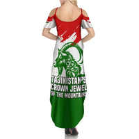 Tajikistan Family Matching Summer Maxi Dress and Hawaiian Shirt Markhor with Red Green White Brushstroke Flag with Mountain Goat Design