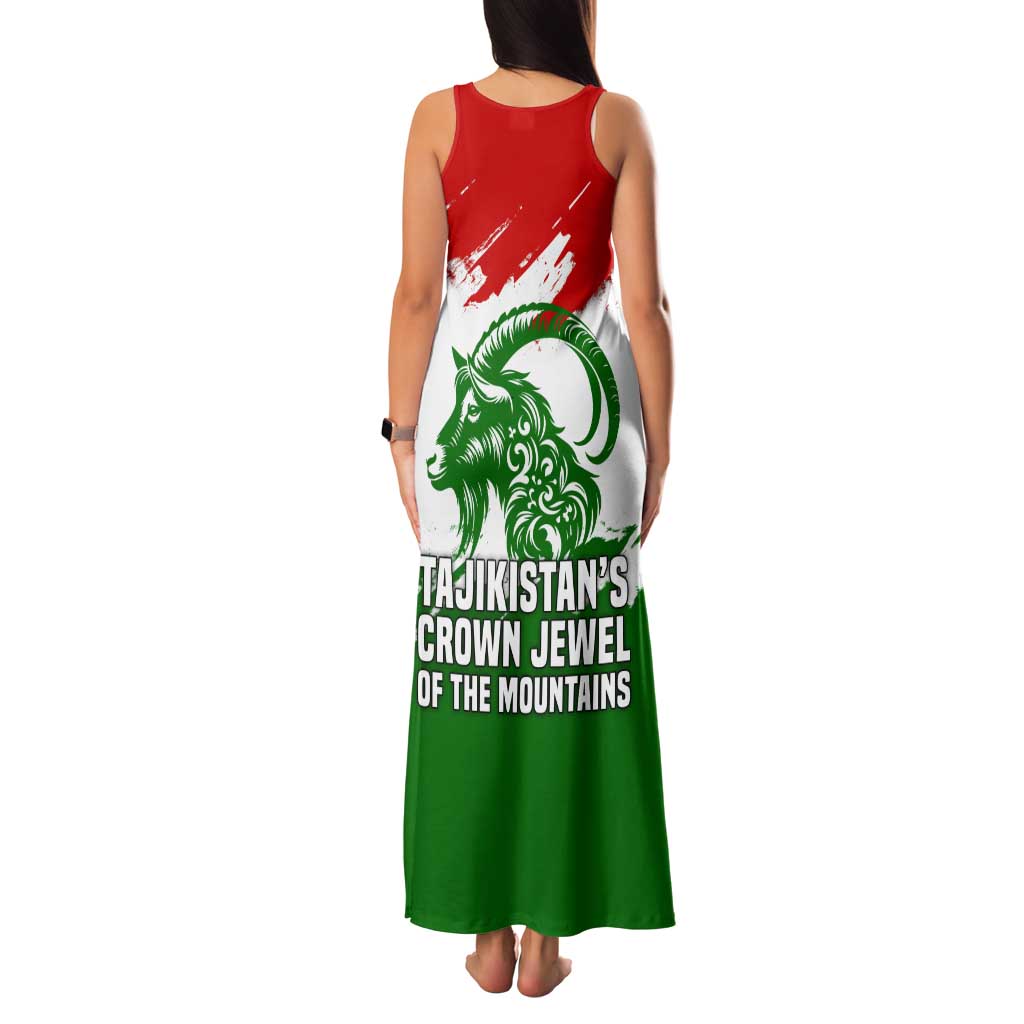 Tajikistan Family Matching Tank Maxi Dress and Hawaiian Shirt Markhor with Red Green White Brushstroke Flag with Mountain Goat Design