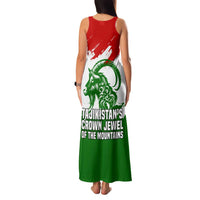 Tajikistan Family Matching Tank Maxi Dress and Hawaiian Shirt Markhor with Red Green White Brushstroke Flag with Mountain Goat Design