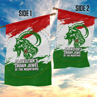 Tajikistan Garden Flag Markhor with Red Green White Brushstroke Flag with Mountain Goat Design