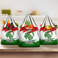 Tajikistan Grocery Bag Markhor with Red Green White Brushstroke Flag with Mountain Goat Design