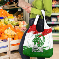 Tajikistan Grocery Bag Markhor with Red Green White Brushstroke Flag with Mountain Goat Design