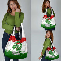 Tajikistan Grocery Bag Markhor with Red Green White Brushstroke Flag with Mountain Goat Design