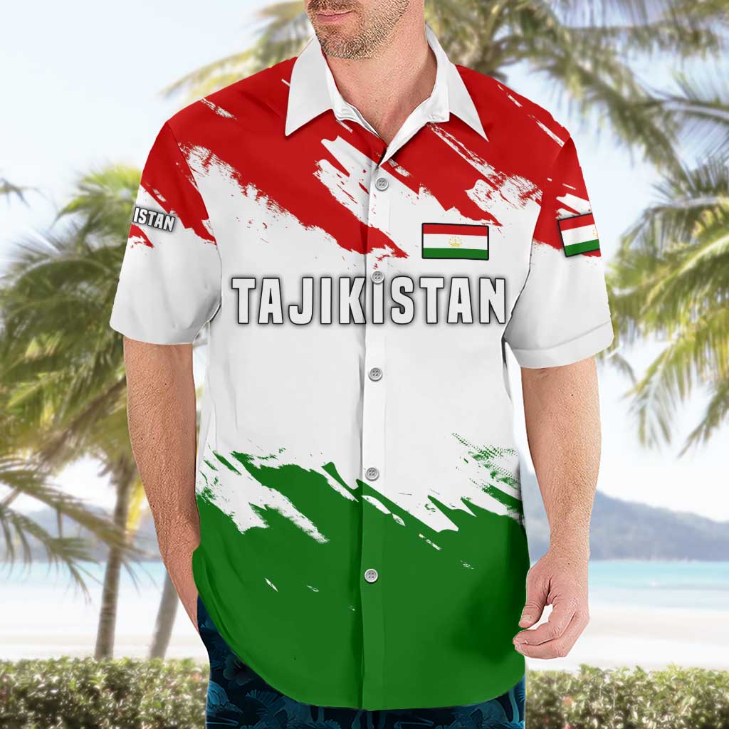Tajikistan Hawaiian Shirt Markhor with Red Green White Brushstroke Flag with Mountain Goat Design