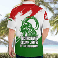 Tajikistan Hawaiian Shirt Markhor with Red Green White Brushstroke Flag with Mountain Goat Design
