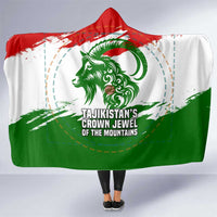 Tajikistan Hooded Blanket Markhor with Red Green White Brushstroke Flag with Mountain Goat Design