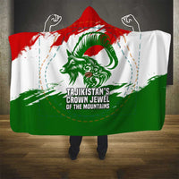 Tajikistan Hooded Blanket Markhor with Red Green White Brushstroke Flag with Mountain Goat Design