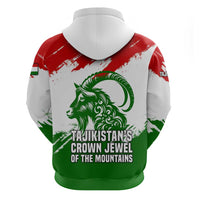 Tajikistan Hoodie Markhor with Red Green White Brushstroke Flag with Mountain Goat Design