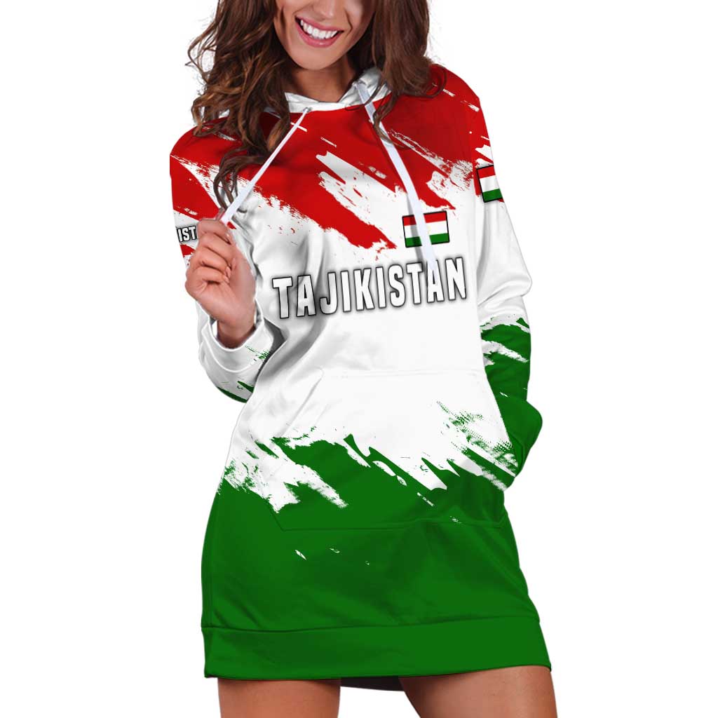 Tajikistan Hoodie Dress Markhor with Red Green White Brushstroke Flag with Mountain Goat Design
