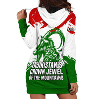 Tajikistan Hoodie Dress Markhor with Red Green White Brushstroke Flag with Mountain Goat Design