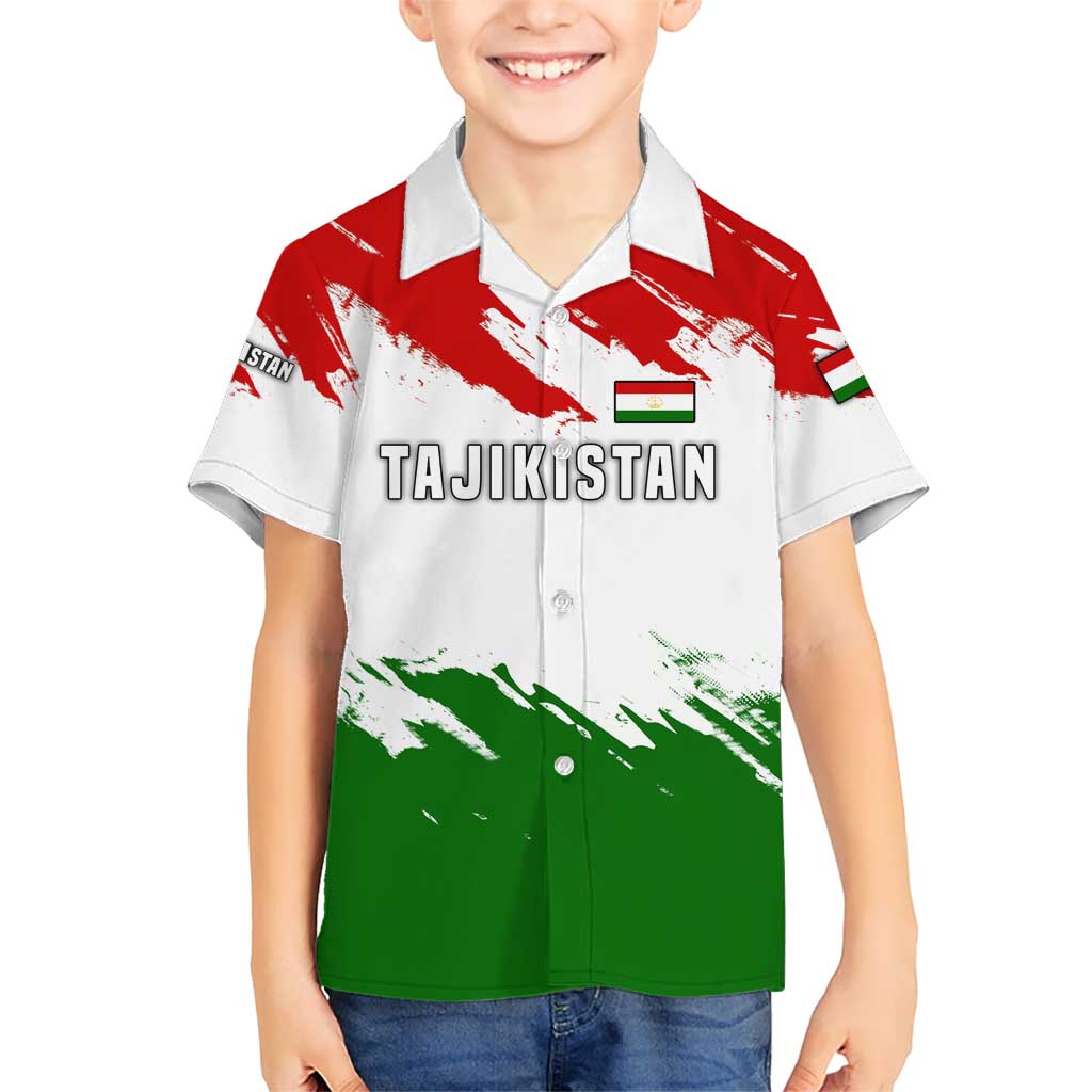 Tajikistan Kid Hawaiian Shirt Markhor with Red Green White Brushstroke Flag with Mountain Goat Design
