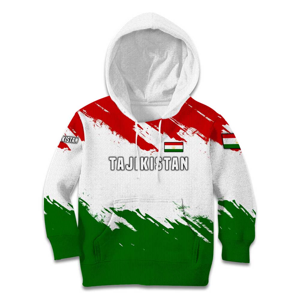 Tajikistan Kid Hoodie Markhor with Red Green White Brushstroke Flag with Mountain Goat Design