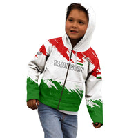 Tajikistan Kid Hoodie Markhor with Red Green White Brushstroke Flag with Mountain Goat Design