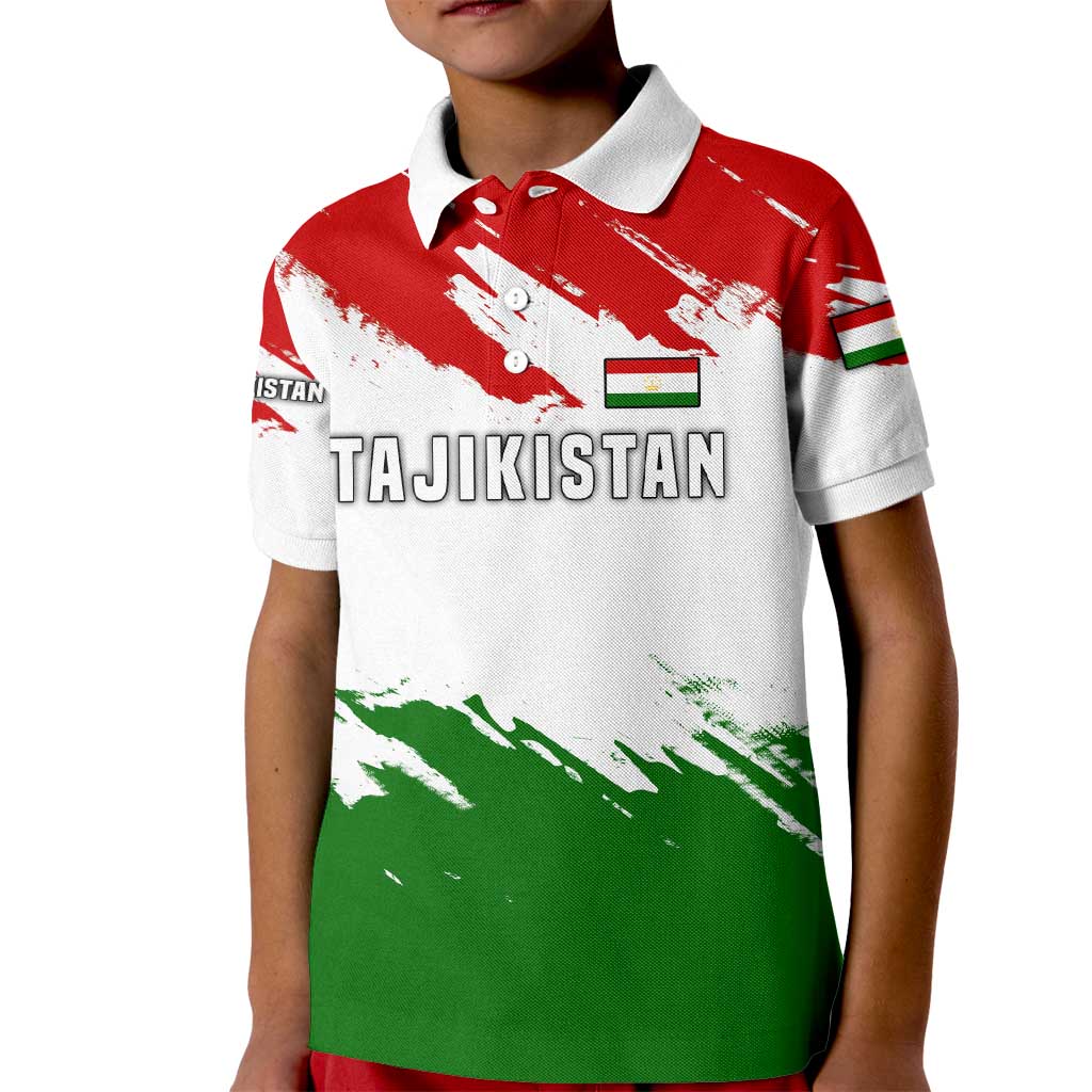 Tajikistan Kid Polo Shirt Markhor with Red Green White Brushstroke Flag with Mountain Goat Design