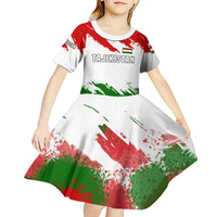 Tajikistan Kid Short Sleeve Dress Markhor with Red Green White Brushstroke Flag with Mountain Goat Design