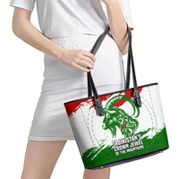 Tajikistan Leather Tote Bag Markhor with Red Green White Brushstroke Flag with Mountain Goat Design