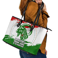 Tajikistan Leather Tote Bag Markhor with Red Green White Brushstroke Flag with Mountain Goat Design