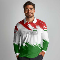 Tajikistan Long Sleeve Polo Shirt Markhor with Red Green White Brushstroke Flag with Mountain Goat Design
