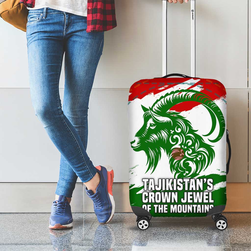 Tajikistan Luggage Cover Markhor with Red Green White Brushstroke Flag with Mountain Goat Design