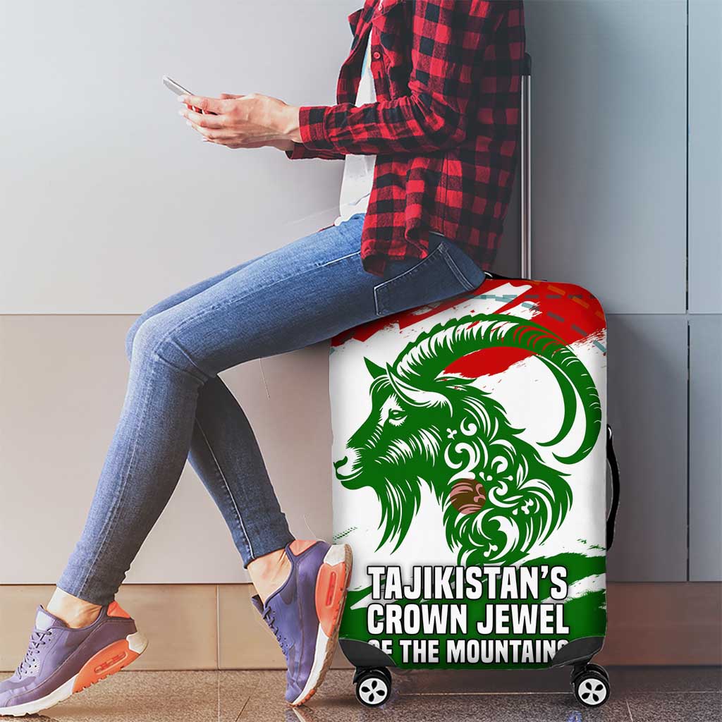 Tajikistan Luggage Cover Markhor with Red Green White Brushstroke Flag with Mountain Goat Design