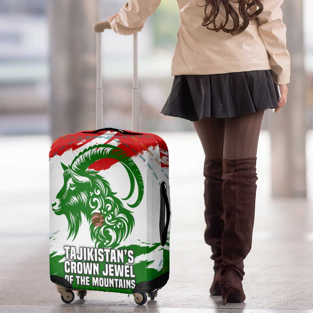 Tajikistan Luggage Cover Markhor with Red Green White Brushstroke Flag with Mountain Goat Design