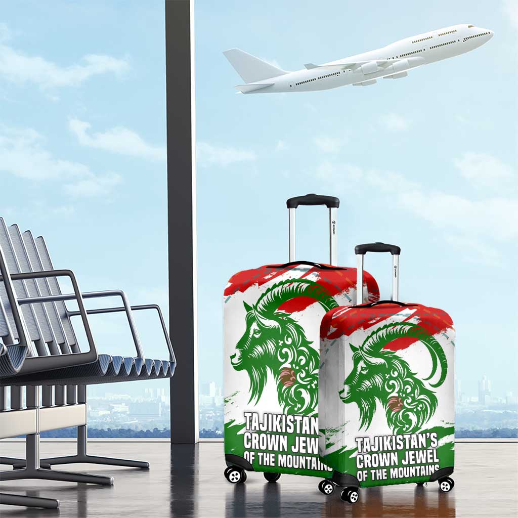 Tajikistan Luggage Cover Markhor with Red Green White Brushstroke Flag with Mountain Goat Design