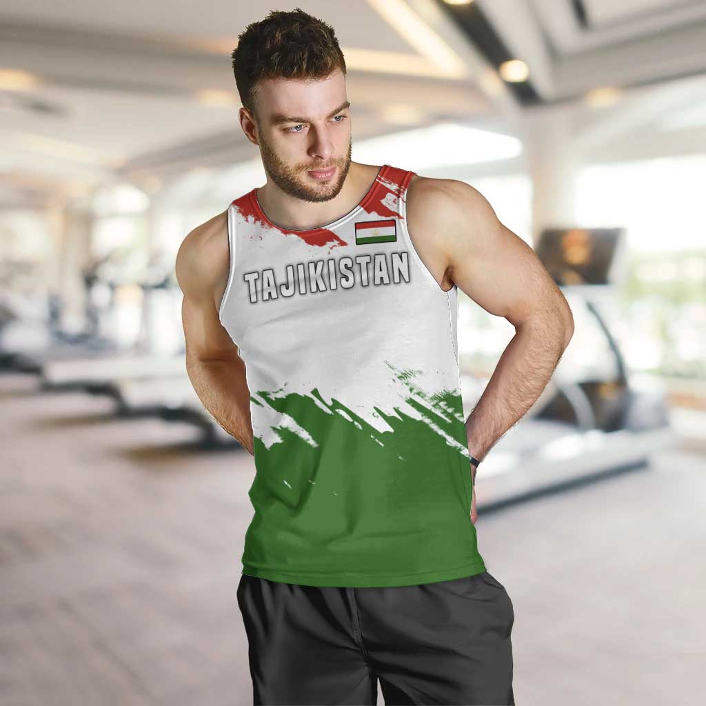 Tajikistan Men Tank Top Markhor with Red Green White Brushstroke Flag with Mountain Goat Design