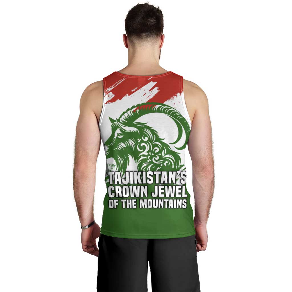 Tajikistan Men Tank Top Markhor with Red Green White Brushstroke Flag with Mountain Goat Design