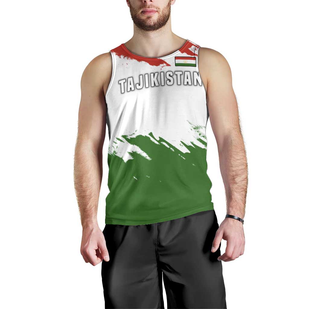 Tajikistan Men Tank Top Markhor with Red Green White Brushstroke Flag with Mountain Goat Design