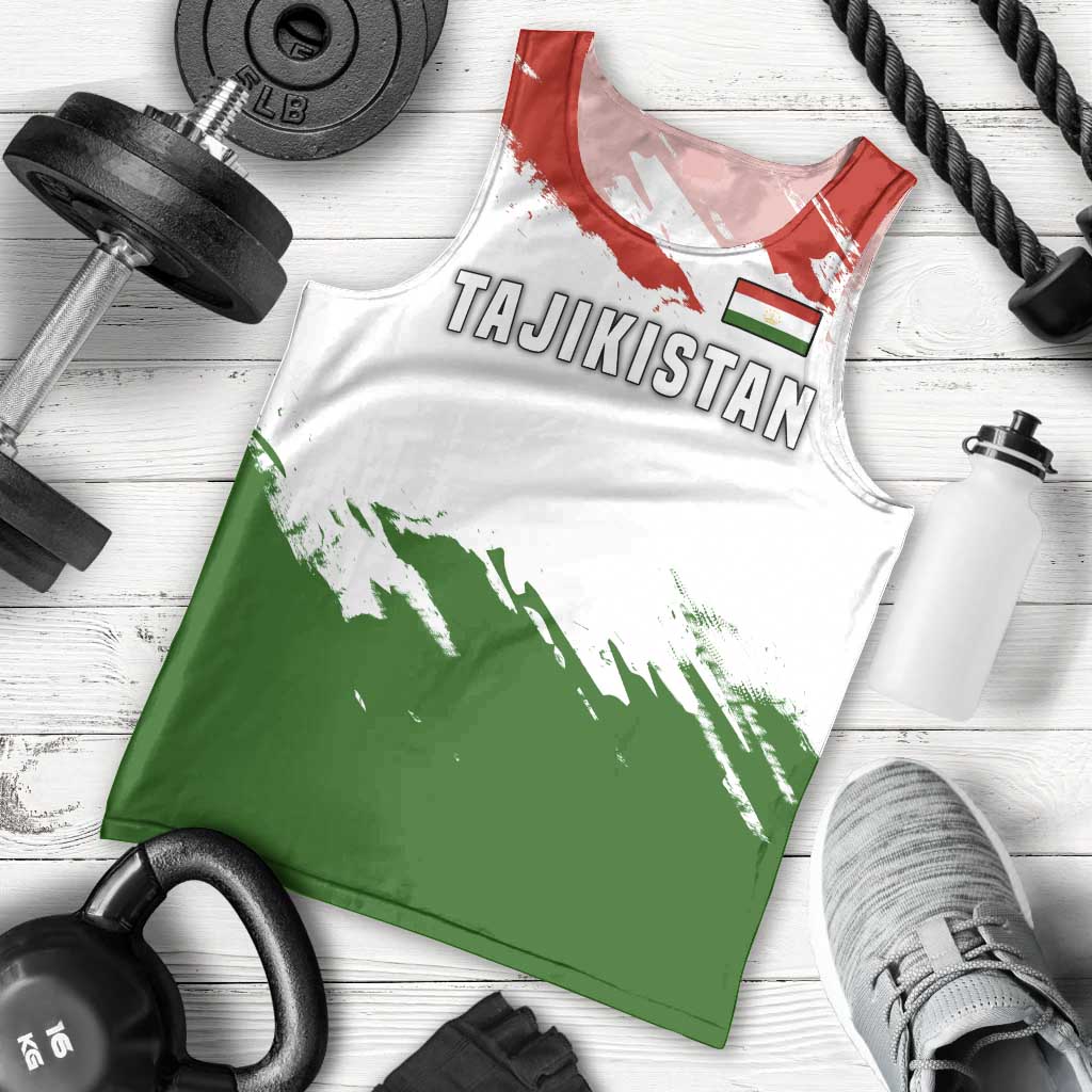 Tajikistan Men Tank Top Markhor with Red Green White Brushstroke Flag with Mountain Goat Design