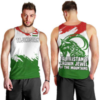 Tajikistan Men Tank Top Markhor with Red Green White Brushstroke Flag with Mountain Goat Design